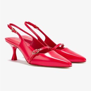 NEW NIB Larroude Ines Slingback Pointed Toe Pump In Scarlet Red Soft Box Leather